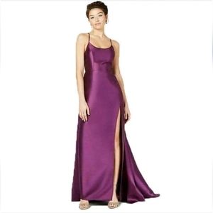 B Darlin Plum Purple Leg Slit Train Dress Size 7/8 juniors